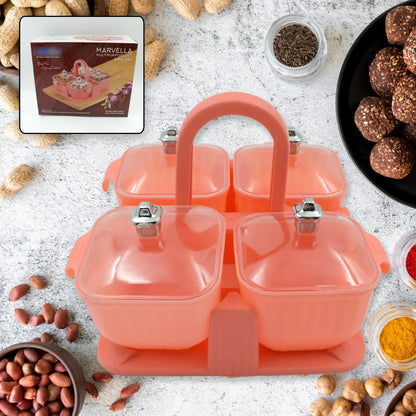 UK-0059 Dry Fruit Container Tray Set with Lid & Serving Tray 4 Pieces Airtight Jar for Serving Sweets, Chips, Cookies Other Snacks(Mutlicolor)