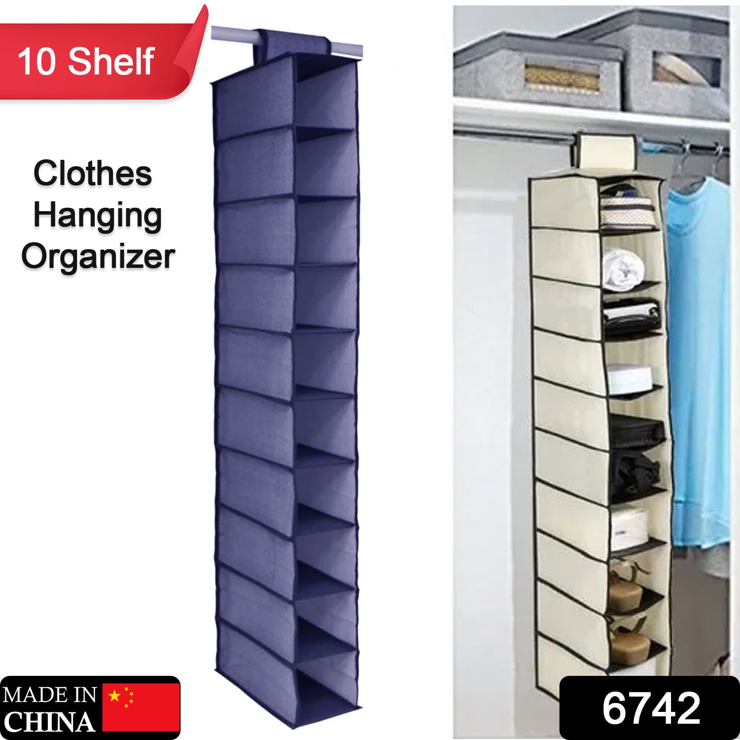 6742 10tier Multipurpose Storage Rack, Foldable, Collapsible Fabric Wardrobe Organiser for Clothes DeoDap