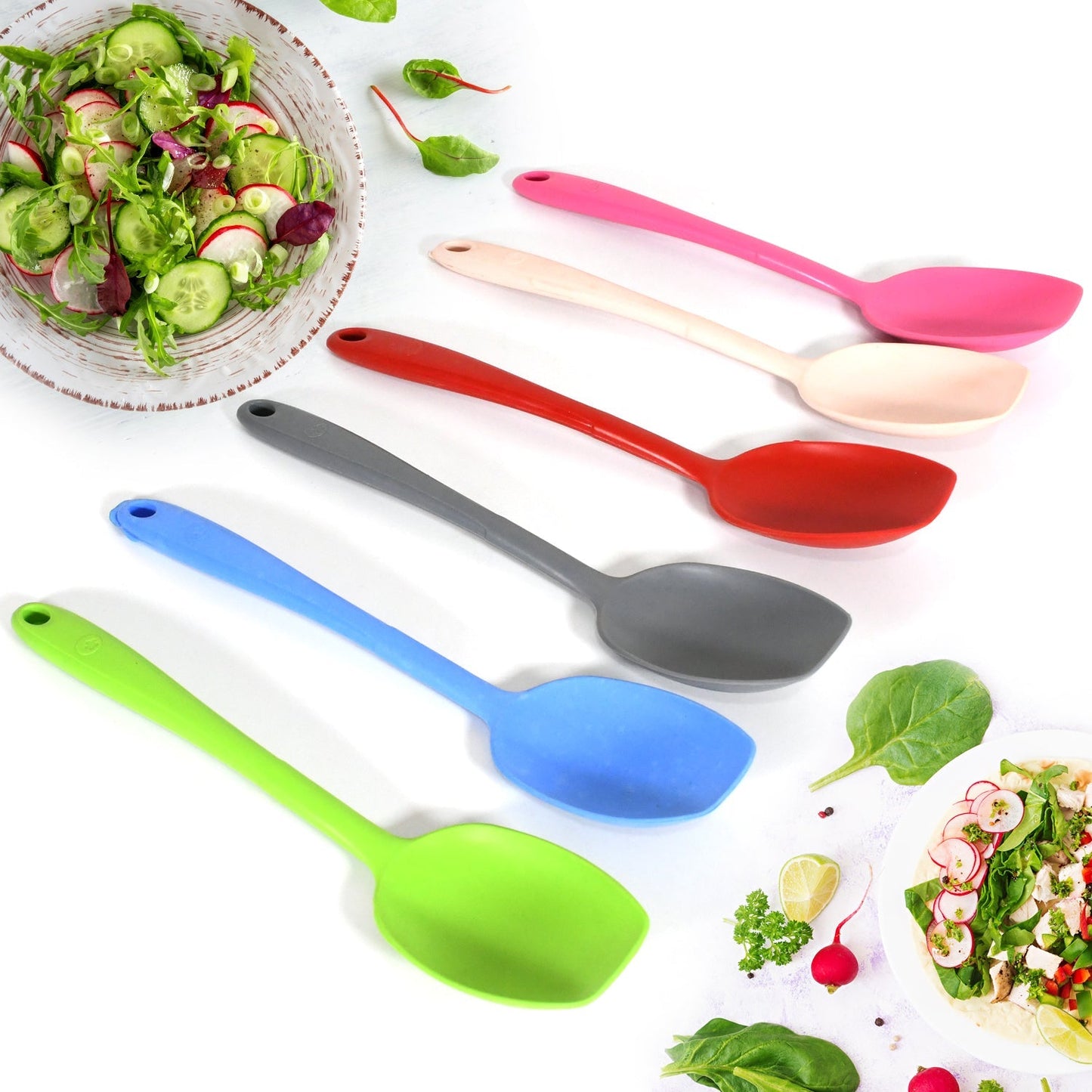 Multipurpose Silicone Spoon, Silicone Basting Spoon Non-Stick Kitchen Utensils Household Gadgets Heat-Resistant Non Stick Spoons Kitchen Cookware Items For Cooking and Baking (6 Pcs Set)