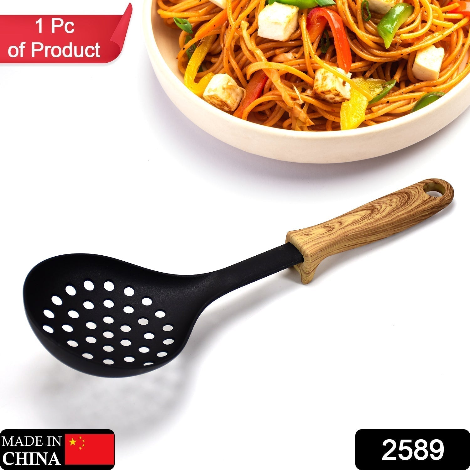 2589 Wooden Handle Design Silicone Kitchenware Non-stick Cookware Cooking Shovel Spoon Slotted Shovel Kitchen Utensils with Storage Bucket DeoDap