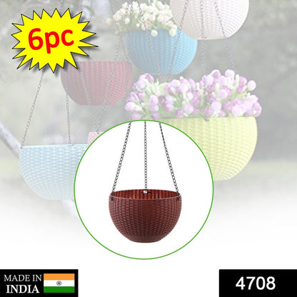 4708 Plastic Hanging Flower Pot and Flower Pot with Chain (6 Pc) DeoDap