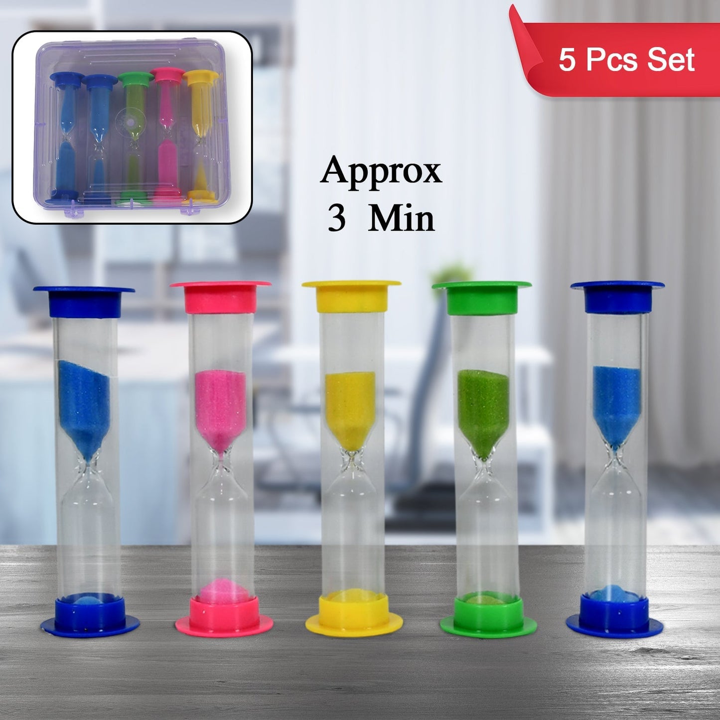 8756 Sand Timer Plastic Hourglass, Sand Glass Toy Sand Clock for Kitchen, Office, School and Brushing Teeth for Bathroom Timer Clock Children Hourglass Sand glass Toothbrush Household Sand Clock (3 Min Approx / 5 pc)