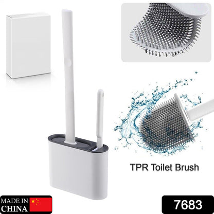 7683 Toilet Brush Set , Toilet Brush And Holder Set, Anti-Slip Handle Silicone Toilet Brush And Small Cleaning Brush , DeoDap