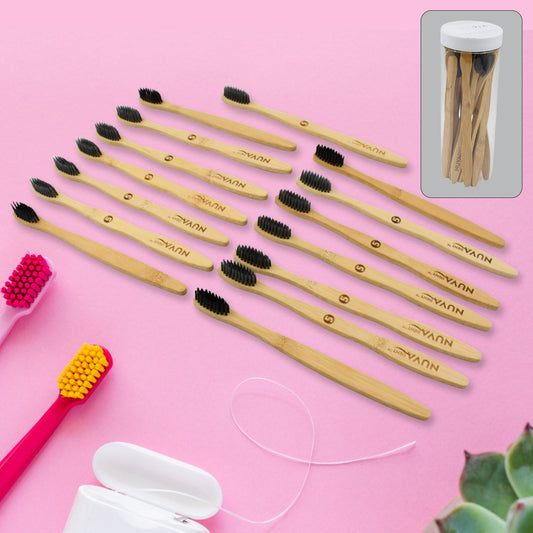 13082 Bamboo Wooden Toothbrush Soft Toothbrush Wooden Child Bamboo Toothbrush Biodegradable Manual Toothbrush for Adult, Kids (15 pcs set / With Round Box)