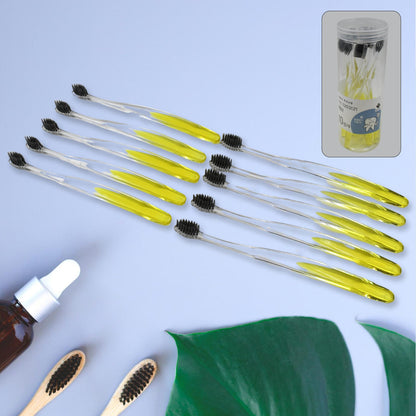 13078 Premium Plastic Toothbrush With Plastic Round Box for Men and Women, Kids, Adults Plastic Toothbrush (10 pcs Set) 