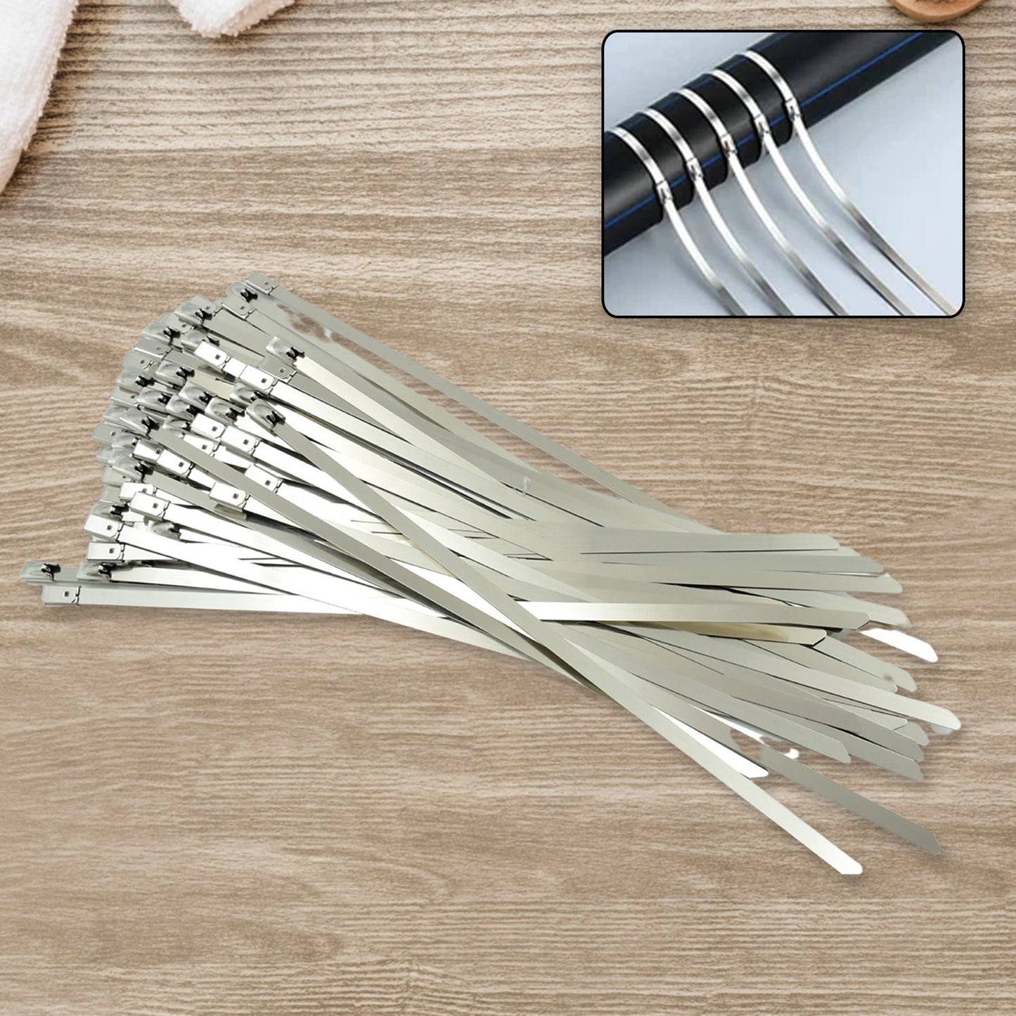 9074 Stainless Steel Cable TIE Used for Solar, Industrial and Home Improvement Multipurpose HIGH Strength, Self-Locking Zip Ties, Multi-purpose Tie, Portable Rustproof 100Pcs Wide Application Zip Tie Set for Building ( 4.6x 200MM / 100 pcs Set)