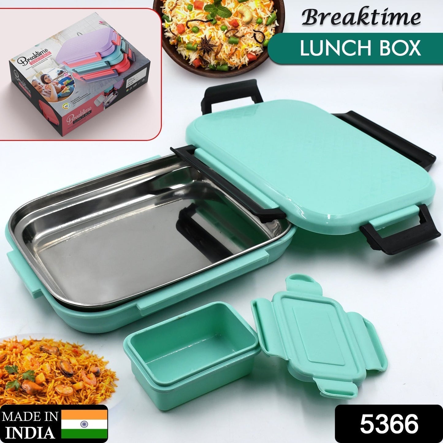 5366 Plastic Insulated Airtight Leak-Proof Lunch Box With small lunch box, Stainless Steel Plate for Office, School, Picnic