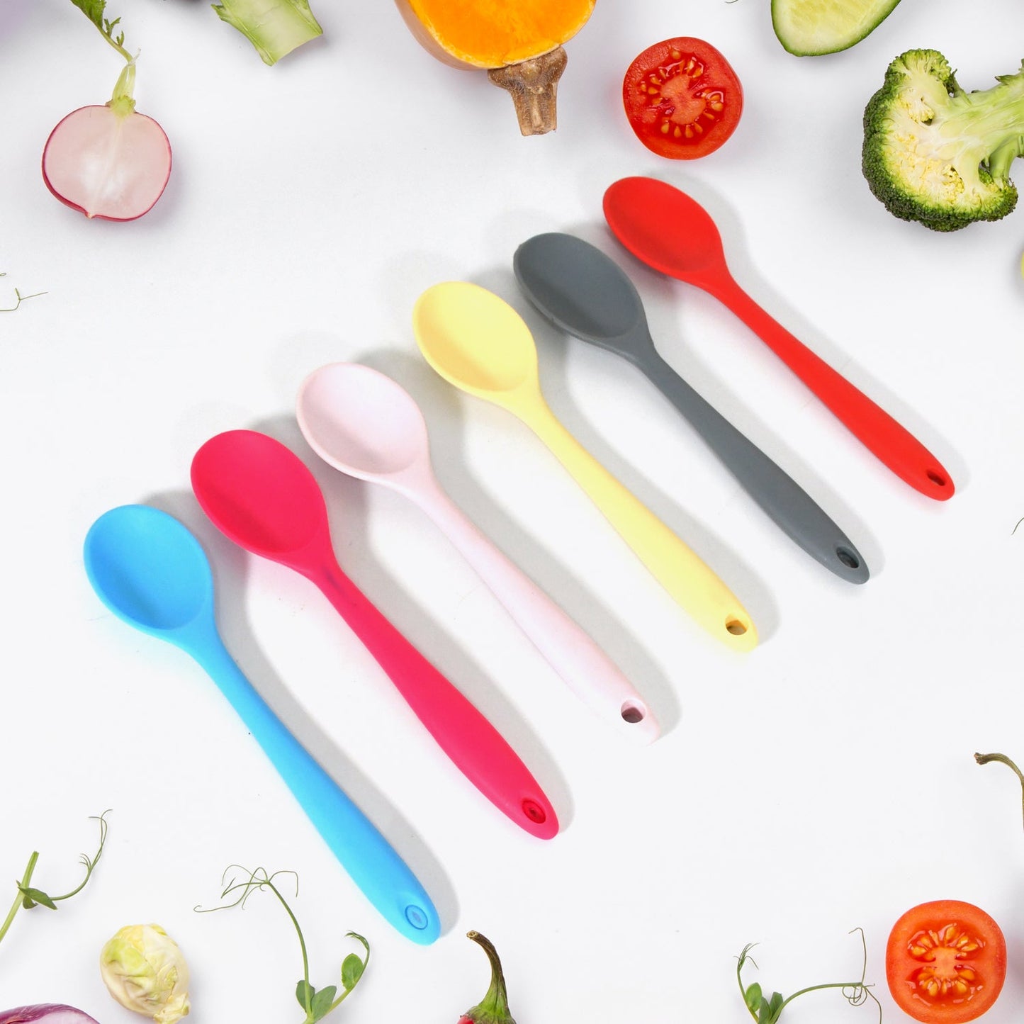 Multipurpose Silicone Spoon, Silicone Basting Spoon Non-Stick Kitchen Utensils Household Gadgets Heat-Resistant Non Stick Spoons Kitchen Cookware Items For Cooking and Baking (6 Pcs Set)