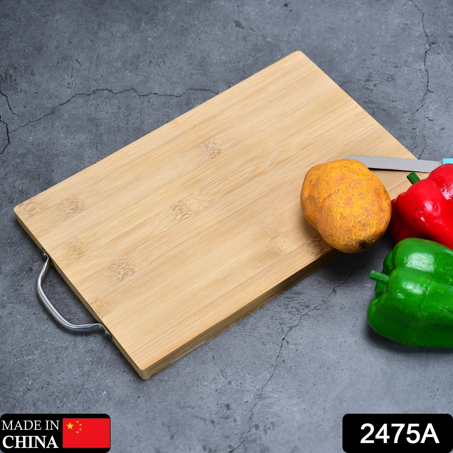 2475A Thick Wooden Bamboo Kitchen Chopping Cutting Slicing Board with Holder for Fruits Vegetables Meat DeoDap