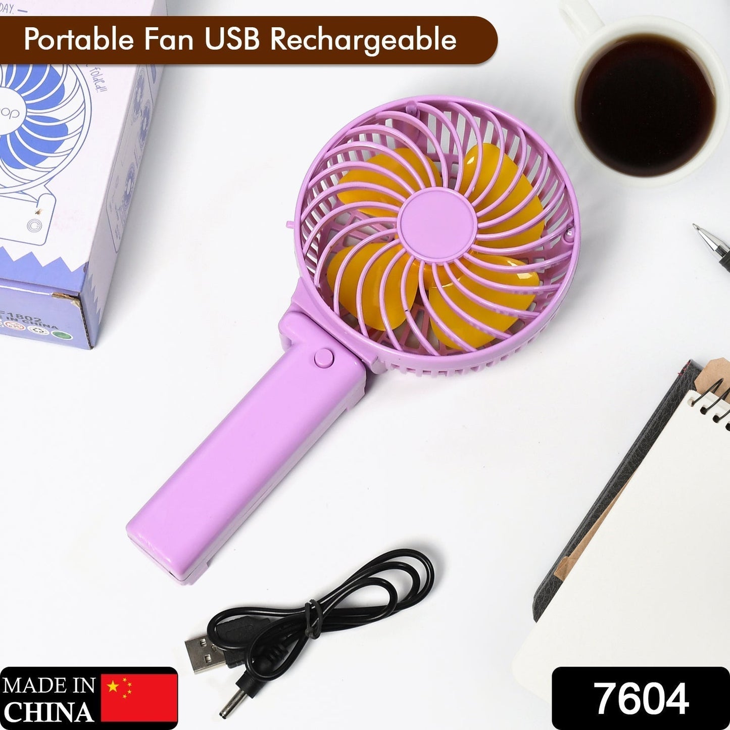 7604 Portable Mini handy Fan & Personal Table Fan | Rechargeable Battery Operated Fan Suitable for Kids, Women, Makeup Artist, Home Office DeoDap