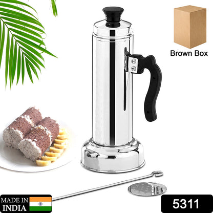 5311 Puttu Maker with Steamer Plate, Metal Stick, Black Plastic Handle, Silver Lid,  Puttu Maker Set  To Use with Pressure Cooker Top, Food Grade Stainless Steel DeoDap