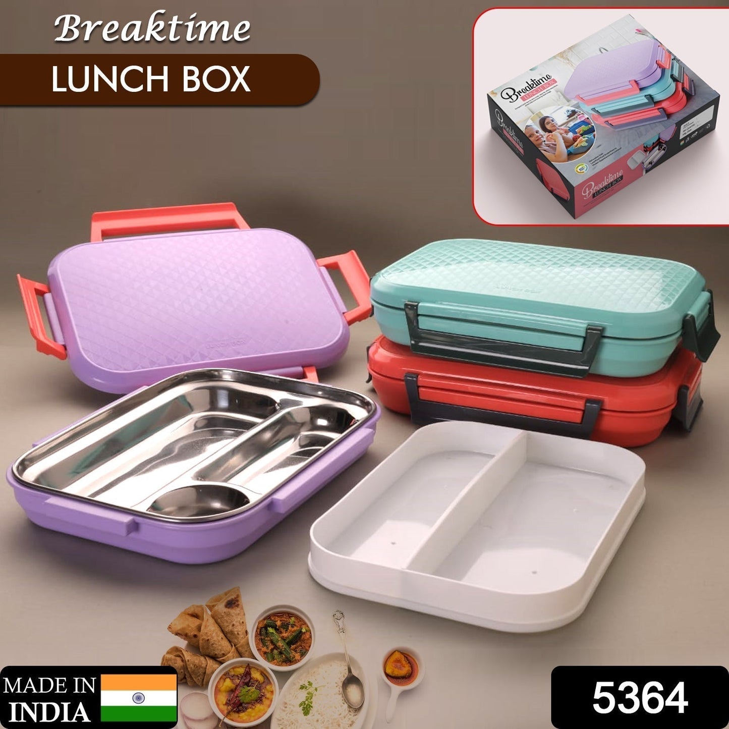 5364 Break Time Lunch Box Steel Plate Multi Compartment Lunch Box Carry To All Type lunch In Lunch Box & Premium Quality Lunch Box ideal For Office , School Kids & Travelling Ideal DeoDap