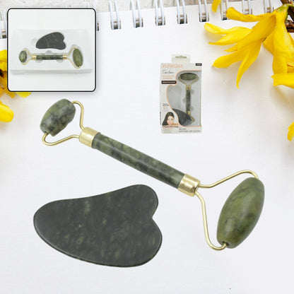 0318 Gua Sha Stone and Anti Aging Jade Roller Massager for Face Massage Natural Face Skincare Massager & Face Roller Massager for Women | Face Shaper Jade Roller and Gua Sha Set for Glowing Skin