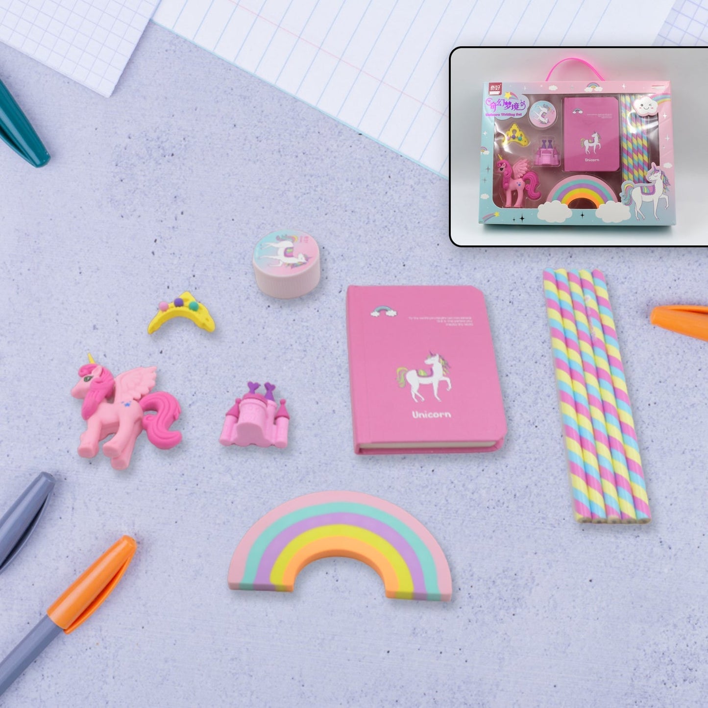 4102 Unicorn Stationery Writing Set - Unicorn Diary, Pencils, Sharpener, Unique Erasers for Girls Ages 4-11 Years Old Birthday Party Return Gift Set for Girls Kids (11 Pc Set)