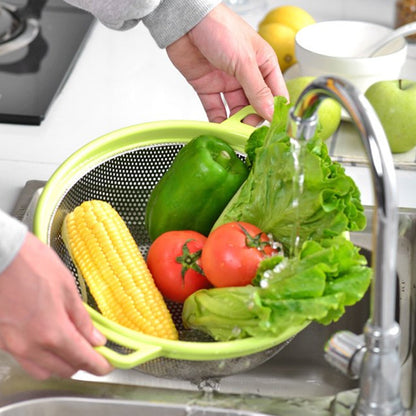 7147 Big Stainless Steel Colander with Handle, Large Metal Mesh Basket Strainer for Pasta, Spaghetti, Berry, Veggies, Fruits,  Kitchen Food Colander, Dishwasher Safe (1 pc )