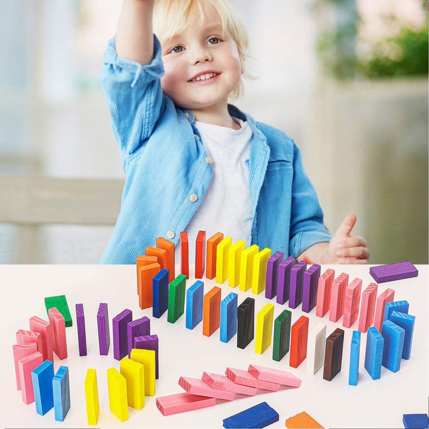 4439B 100PC DOMINO BLOCKS SET MULTICOLOR WOODEN TOY BUILDING INDOOR GAME TOY DeoDap