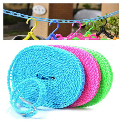 8861 3 Meters Windprood Anti-Slip Clothes Washing Line Drying Nylon Rope with Hooks, Durable Camping Clothesline Portable Clothes Drying Line Indoor Outdoor Laundry Storage for Travel Home Use (3 Mtr.)