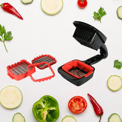 8191 Multifunction Vegetable Cutter Manual Vegetable Quick Dicer Fruit Chopper Slicer with 3 Interchangeable Stainless Steel Blade Inserts, Non-Skid Base Slicer and Chopper