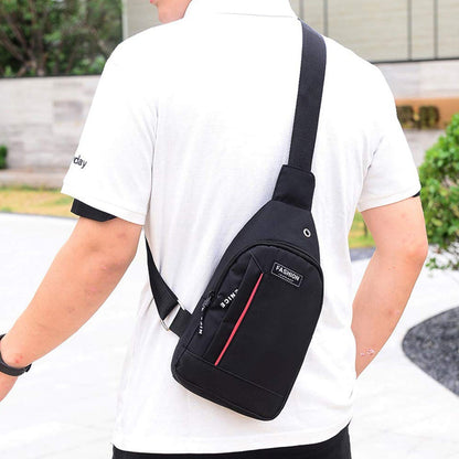 0322 Black Waterproof Anti Theft Crossbody fanny pack waist bag PU Leather Shoulder Bags Chest Men Casual fashion USB Charging earphone hook Sling Travel Messengers Bag DeoDap