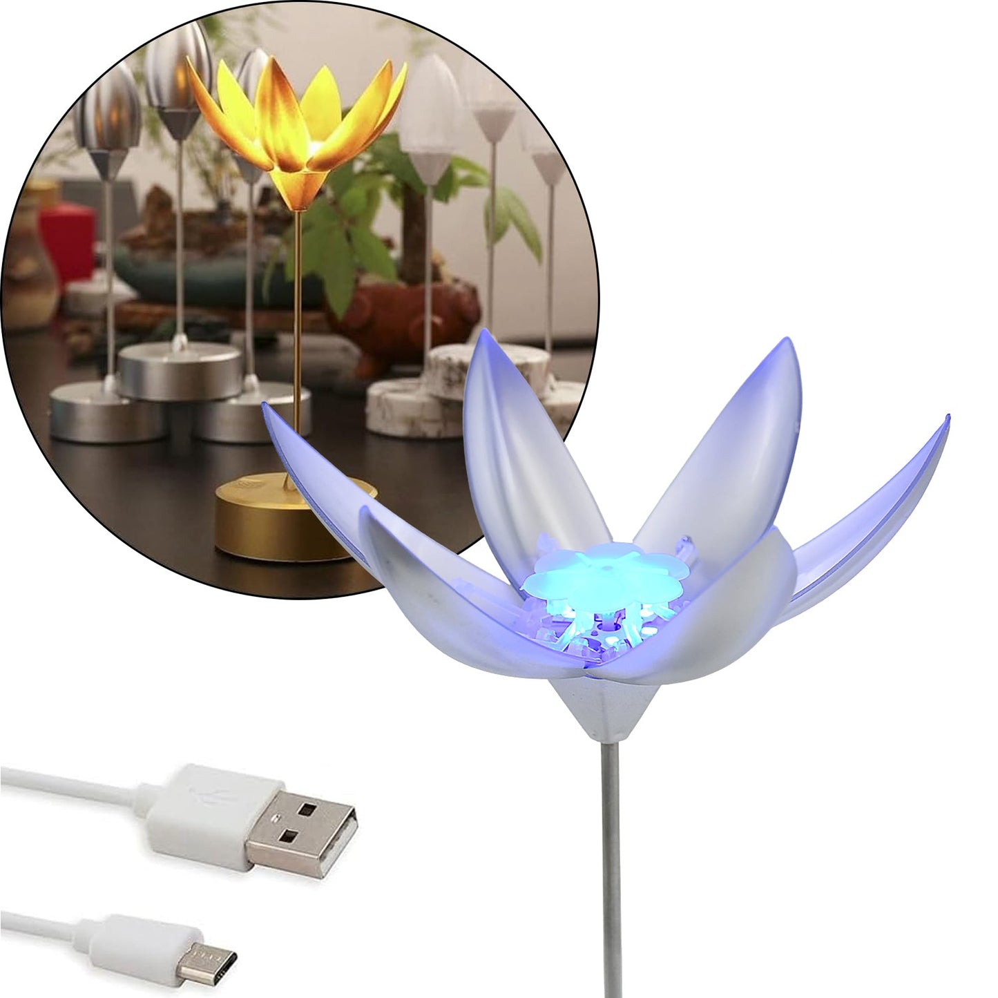 13074 Lotus Flower Lamp with Music, Touch Open and Close, USB Rechargeable (1 Pc / Only One Color)