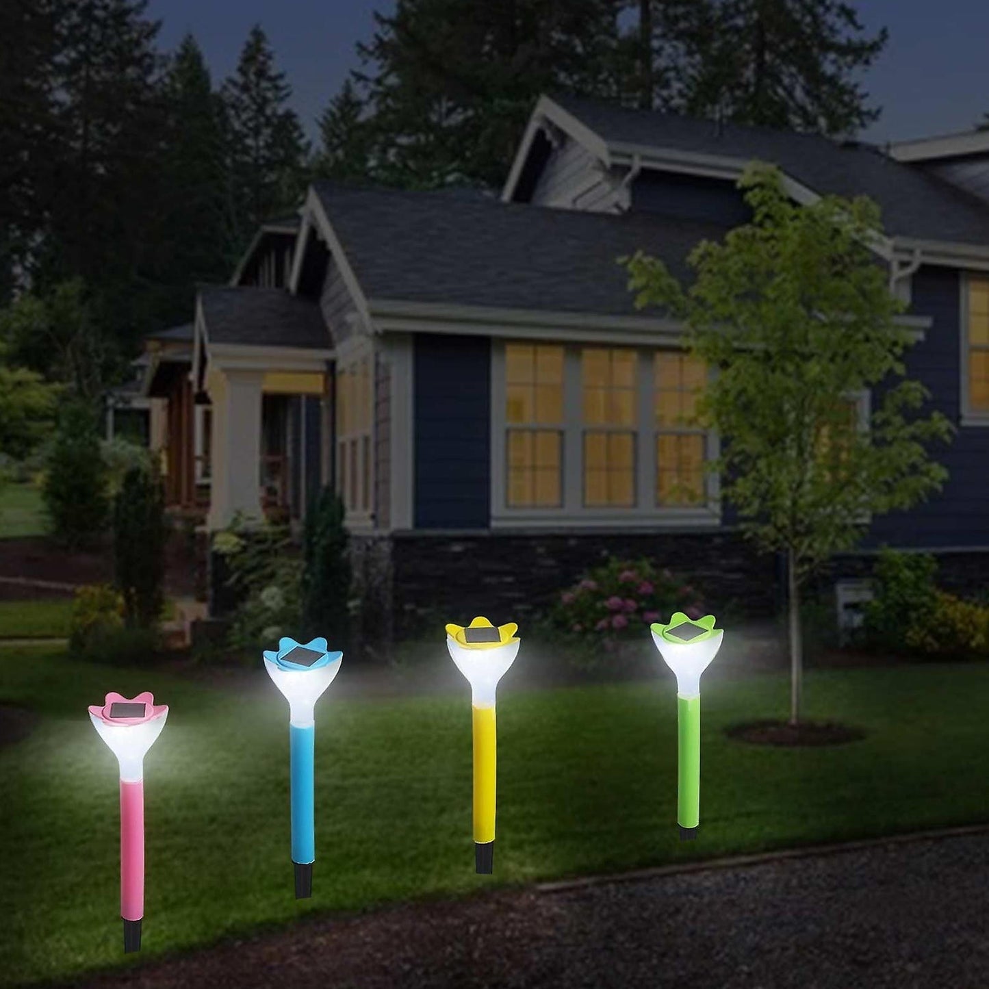 9138 Street Light Solar Flowers Lights Road Light Flower Landscape Light Decorative Yard Lights Solar Lights Garden Stake Flower Lights Solar Landscape Light in Outdoor Spotlight (2 Pc )