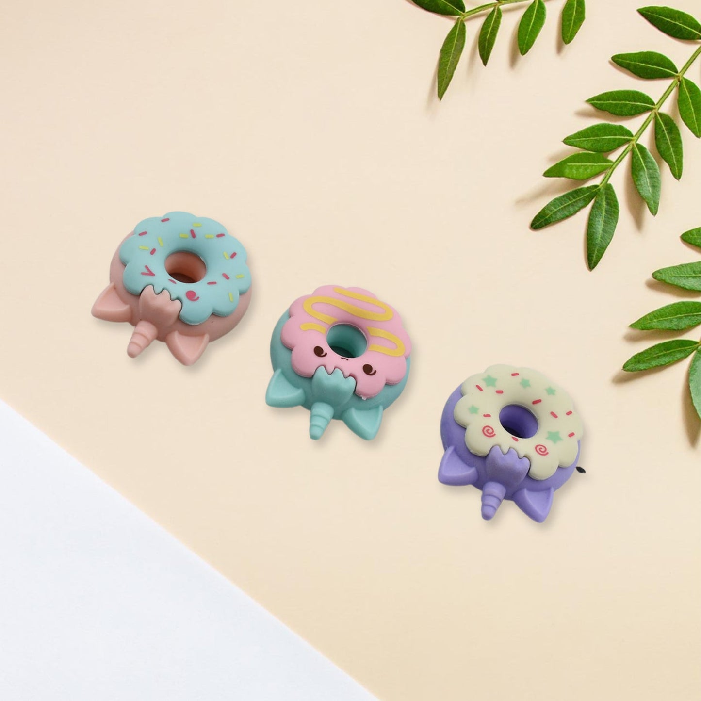 4573 Tree Small Sized Cartoon Themed Non-Toxic Donut Erasers, School Stationery | for Kids - Boys & Girls | Birthday Gift |Return Gift (3pc Set)