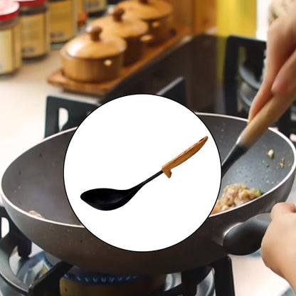 0183 Silicone Soup laddle Cooking Utensils Kitchen Utensil Set Heat Resistant Wooden Handles Kitchen Gadgets Tools Set for Nonstick Cookware DeoDap