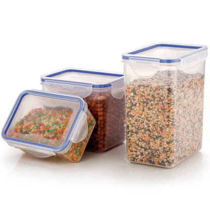 5827 Rectangle ABS Airtight Food Storage Containers with Leak Proof Locking Lid Storage container set of 3 Pc (Approx Capacity 500ml,1000ml,1500ml, Transparent)