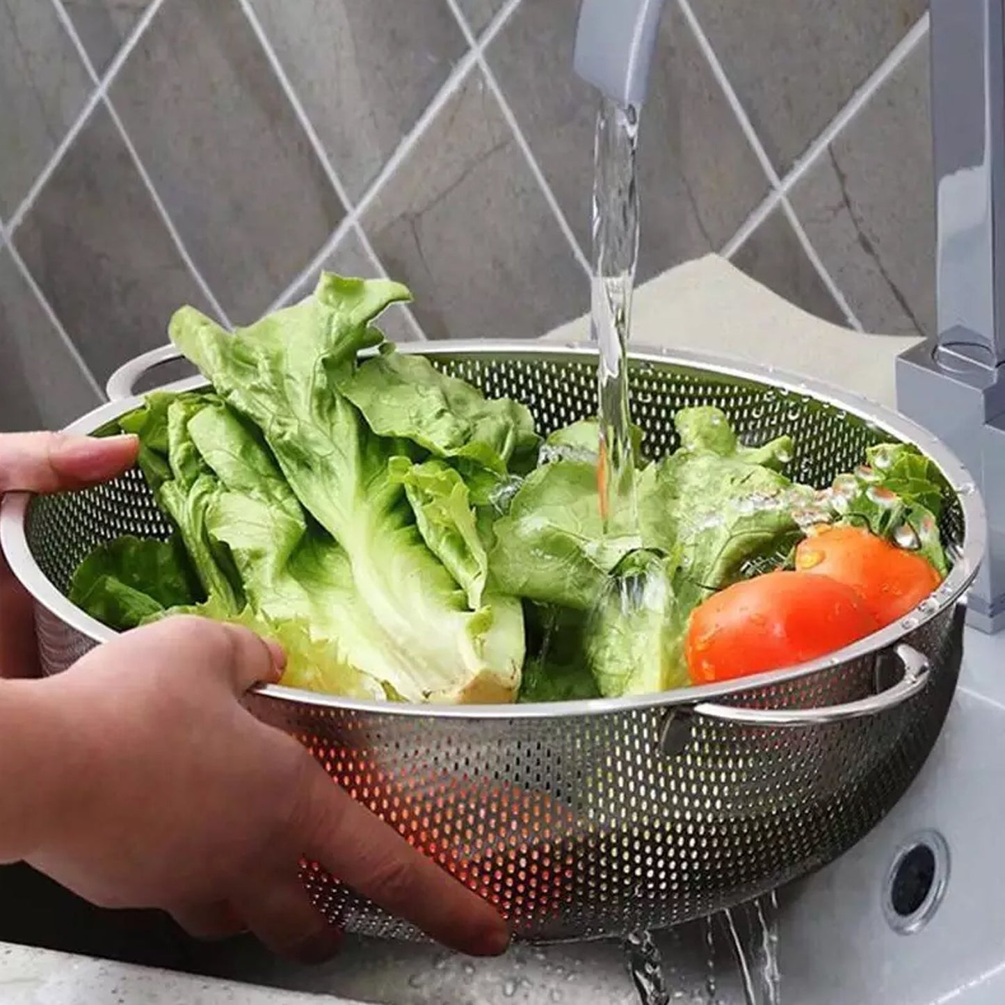 2914 Stainless Steel Rice Vegetables Washing Bowl Strainer Collapsible Strainer. DeoDap