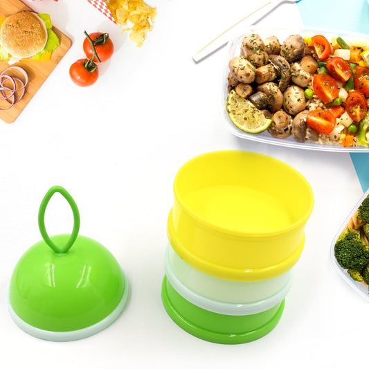 5924A  3 Layer Lunch Box Unique Design Bite Lunch Box With Liquid & Food Container Lunch Box (Green)