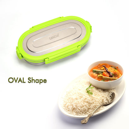 8138 Ganesh Solo Oval 650 Stainless Steel Leak proof airtight Lunch Pack for Office & School Use DeoDap