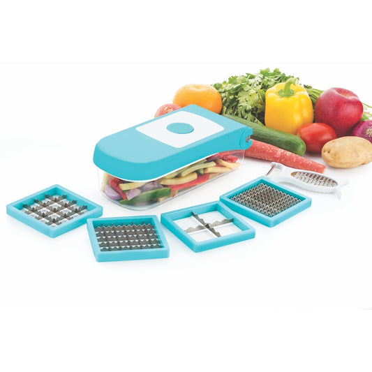 8108 Ganesh 7 in 1 Plastic Vegetable Dicer, Blue DeoDap