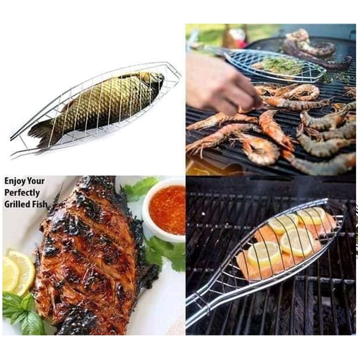 5111 Stainless Steel BBQ Barbecue Fish Grill Net Basket, Standard, Silver DeoDap