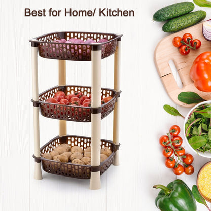 7141 Multi-Purpose 3tier Square Shape Kitchen Storage Basket Rack for Kitchen, Bedroom, Bathroom, Home, Pantry, Washing & Utility Area DeoDap