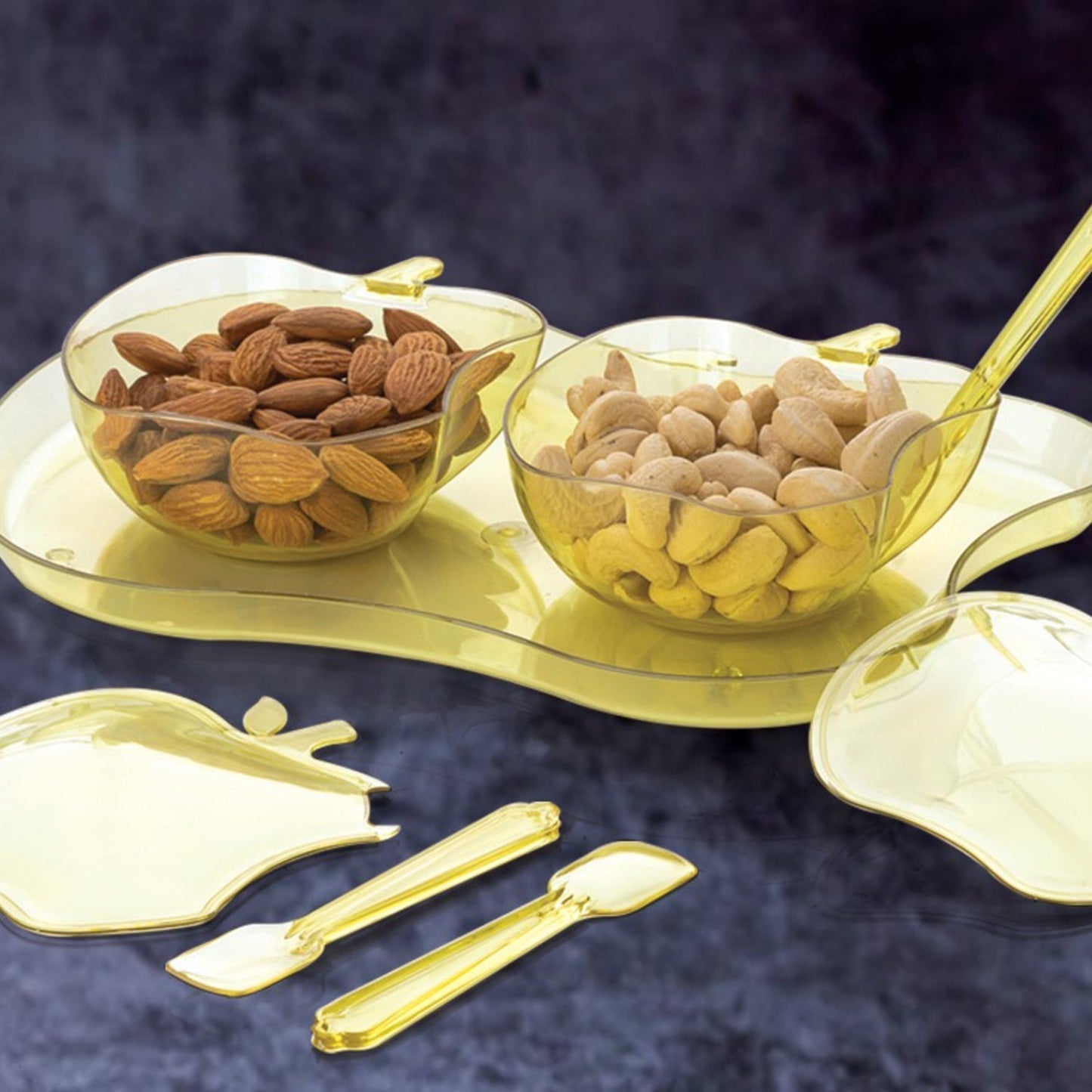 2752A Apple Shape 2Piece Serving Set of Bowl with Spoon & Tray. Dinnerware Serving Snacks & Pickle DeoDap