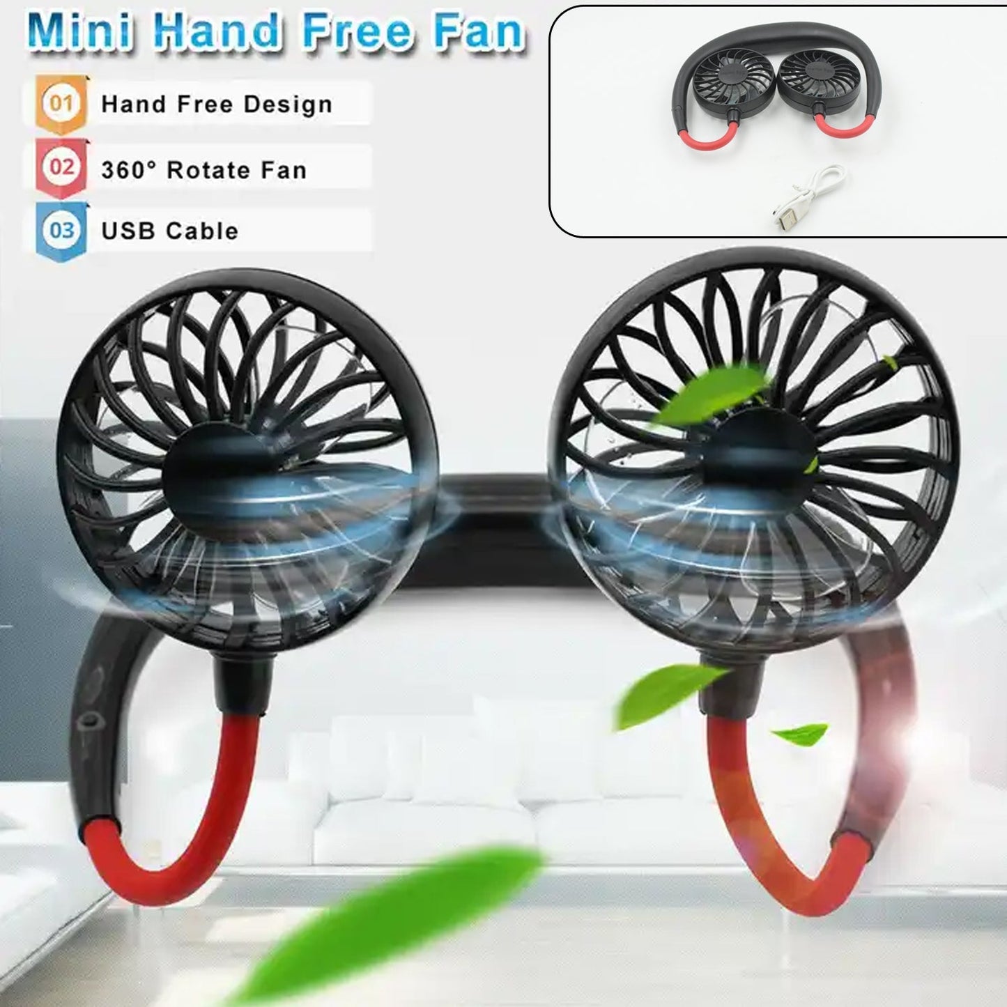 4305 Hand Free Personal Fan - Portable USB Battery Rechargeable Mini Fan - Headphone Design Wearable Neckband Fan Necklance Fan Cooler Fan for Home, Sport, Camping, Beach, Travel, Office