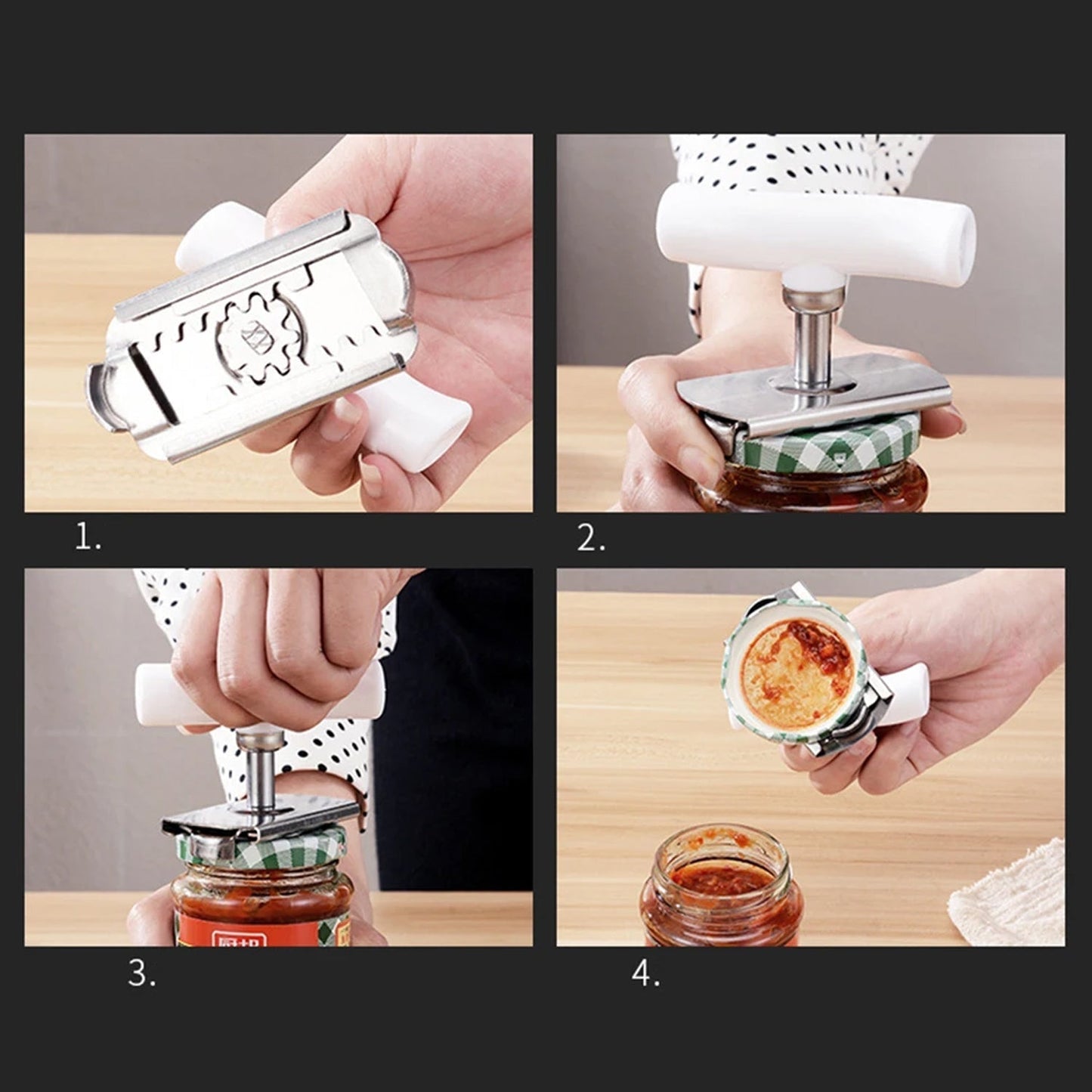 9411 Adjustable Bottle Opener Labour-Saving Stainless Steel Jar Opener Arthritis Lid Opener Gripper Tool Spiral Can Sealing Lid Remover (1 Pc )