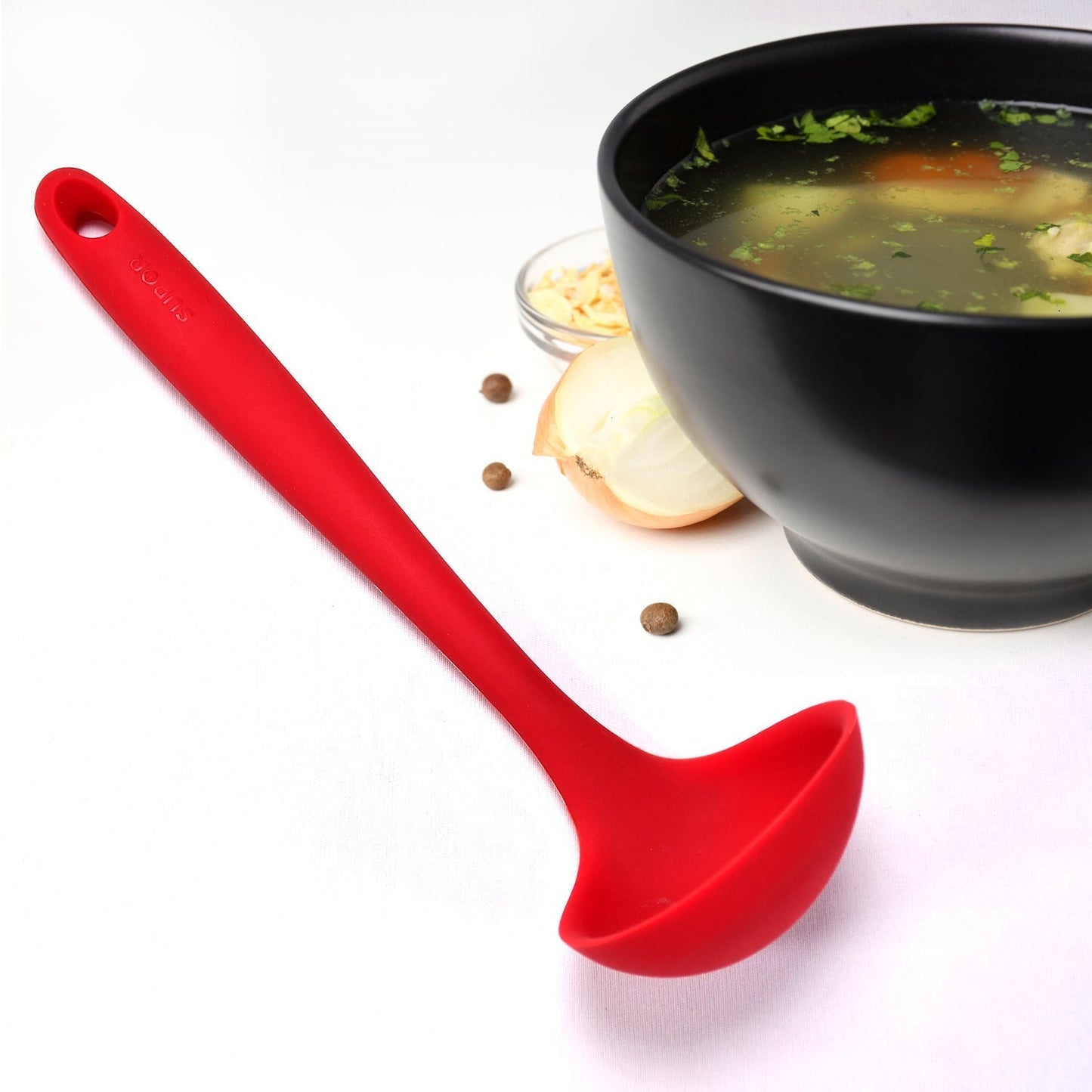 2300 Silicone soup Spoon, Heat Resistant Soup Ladle Scoop with Solid Coating Handle DeoDap