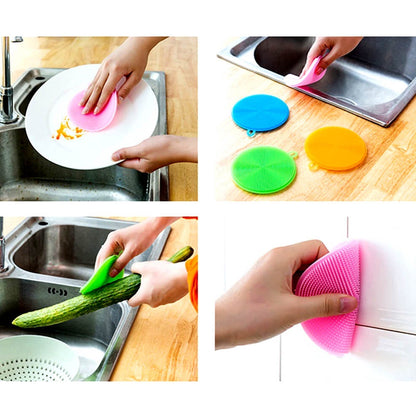 1344A Cleaning Supplies Sponges Silicone Scrubber for Kitchen Non Stick Dishwashing & Baby Care Sponge Brush Household Health Tool( Pack of 5pc). DeoDap