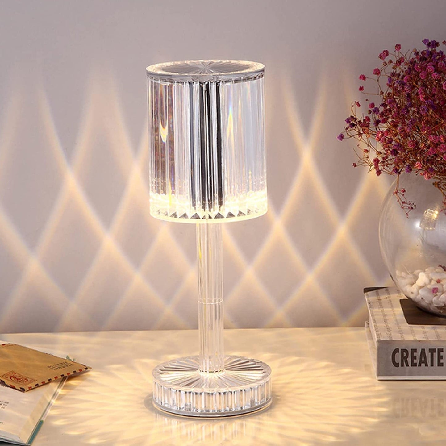 6605 Crystal Table Lamp , Touch Control Atmosphere Nightstand Lamp With USB Charging Line DeoDap