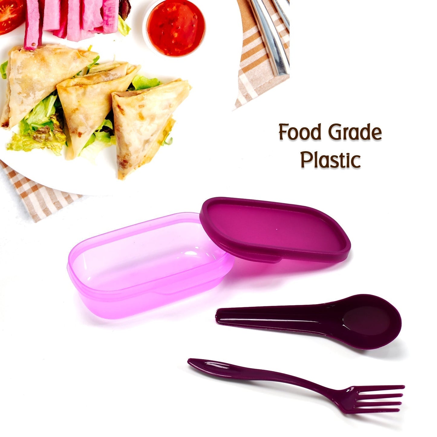 2453 Unbreakable Divine Leak Proof Plastic Lunch Box Food Grade Plastic BPA-Free 2 Containers with Spoon DeoDap