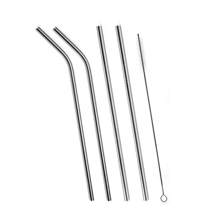 0579 Set of 4 Stainless Steel Straws & Brush (2 Straight straws, 2 Bent straws, 1 Brush)