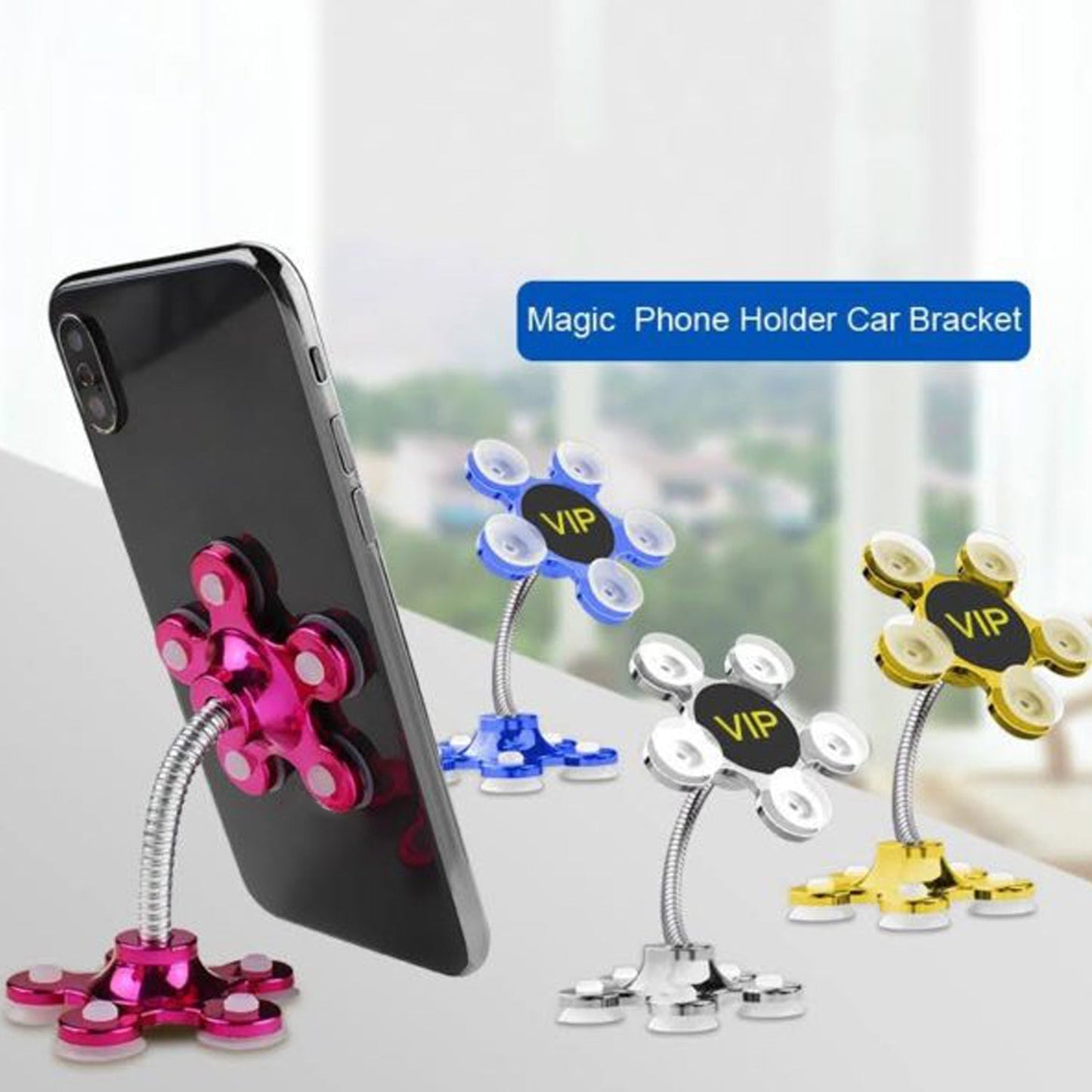 0637A Phone Holder, 360°Rotatable Phone Stand Multi-Function Double-Sided Suction Cup Mobile Phone Holder DeoDap