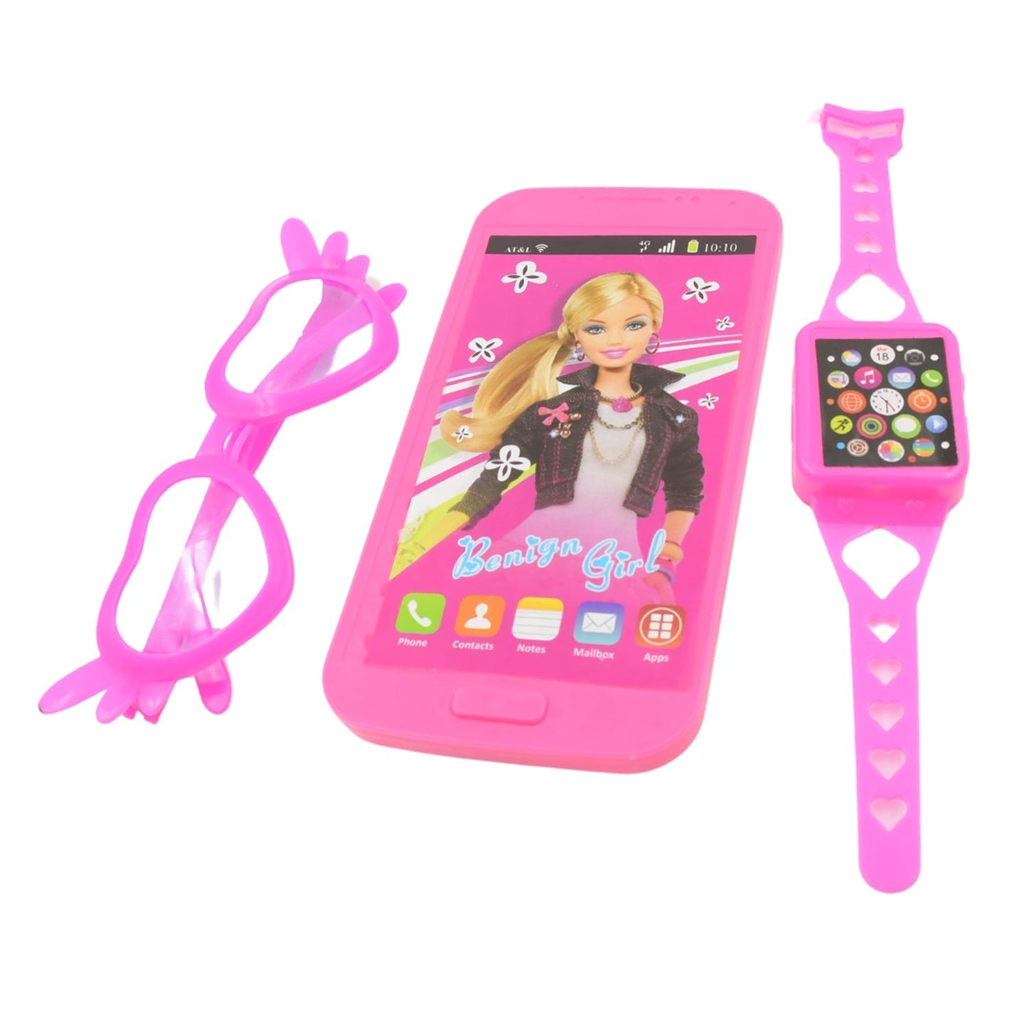 3247 Barbiee Phone, Watch and Glasses Set for Girls, Beautiful Barbie Musical phone ABS Plastic Toy Battery Operated Barbie Glass | Musical Mobile Phone  / Toddler / Toy Phone for Kids / Calling Toy Phone (3 Pcs Set, Battery Not Included)