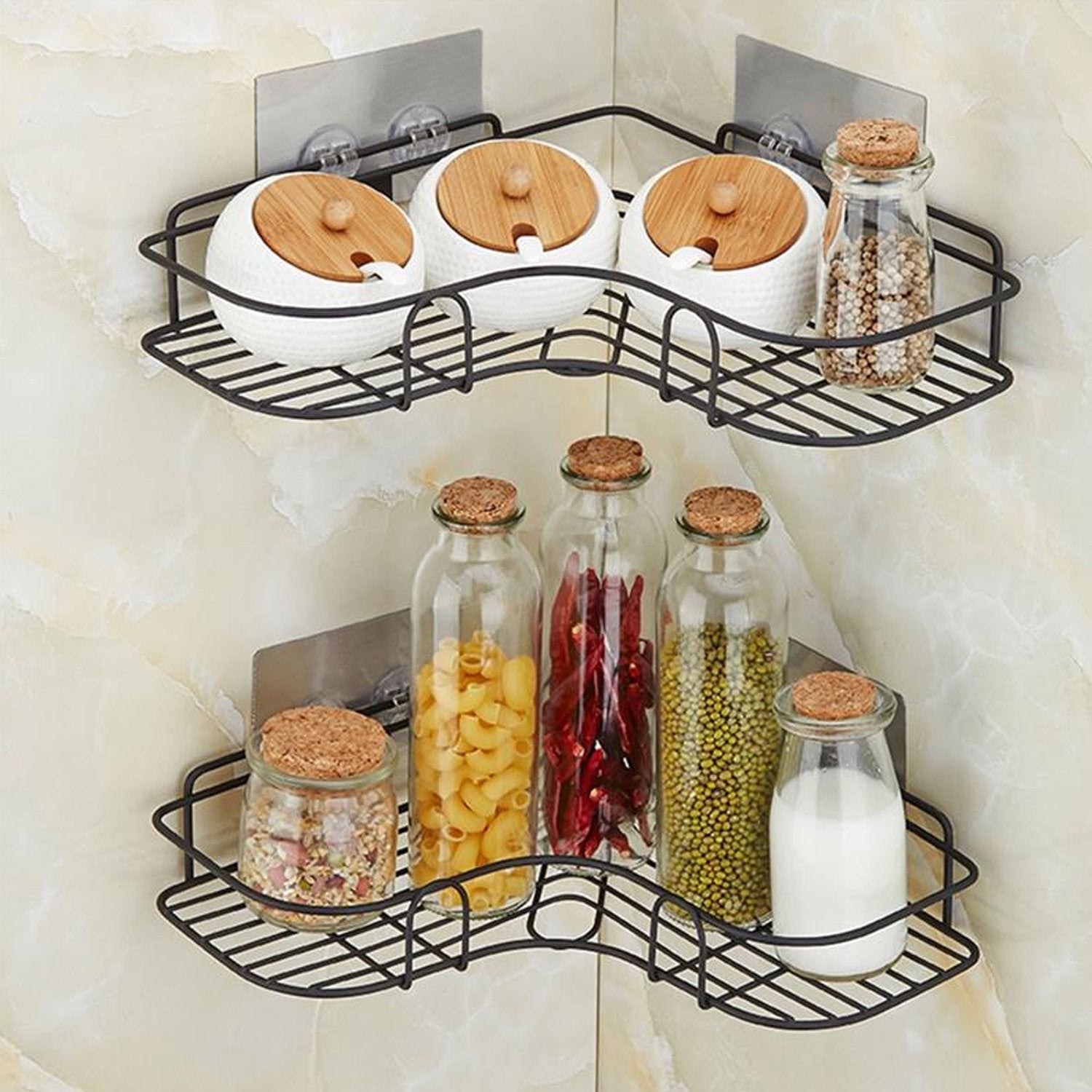 1759 Self-Adhesive Kitchen-Bathroom Corner Shelf Organiser Storage Rack DeoDap