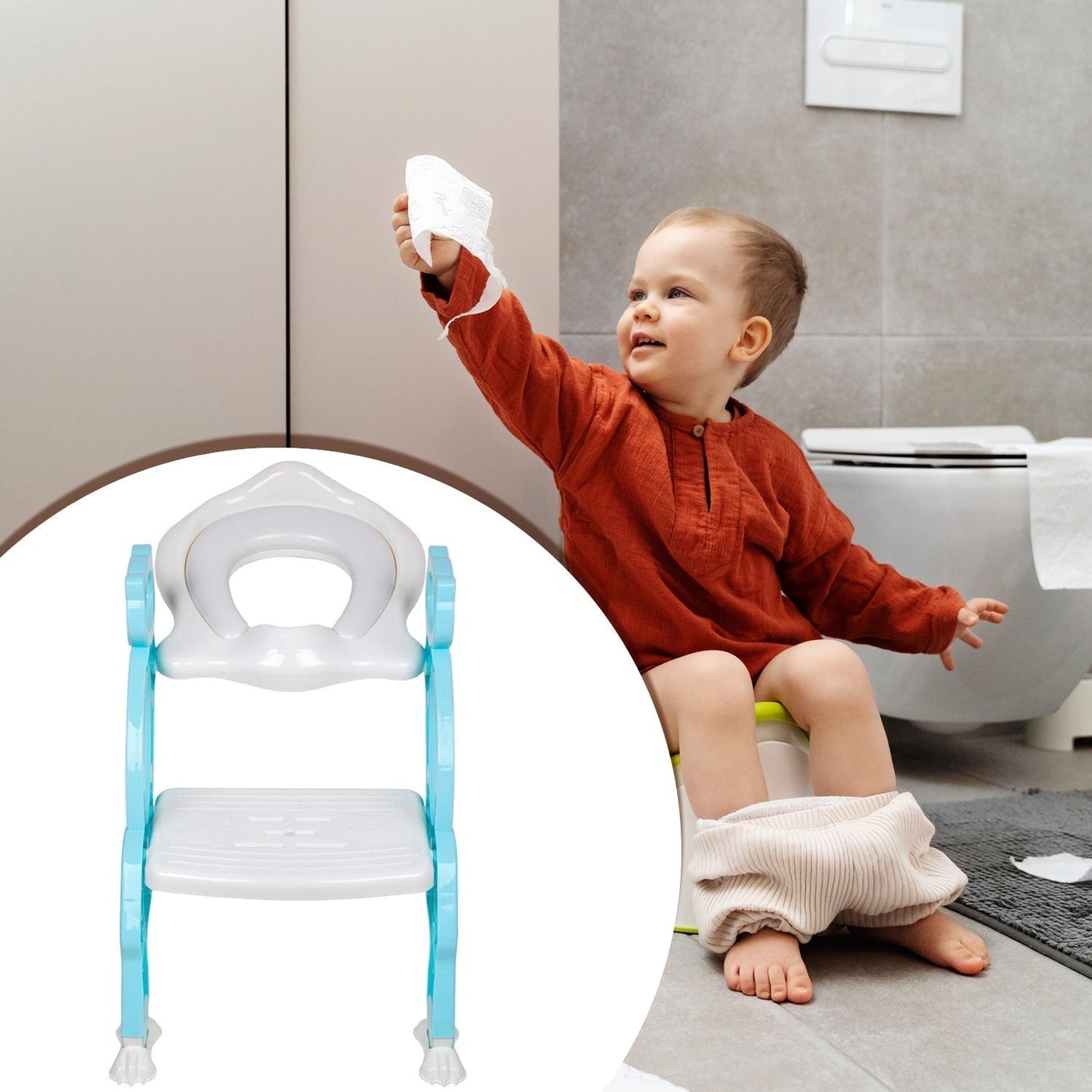 8492 2 In 1 Potty Training Toilet Seat with Step Stool Ladder for Boy and Girl Baby Toddler Kid Children’s Toilet Training Seat Chair with Soft Padded Seat and Sturdy Non-Slip Wide Step, Make Potty Easier For Your Kids (Multi-Color)