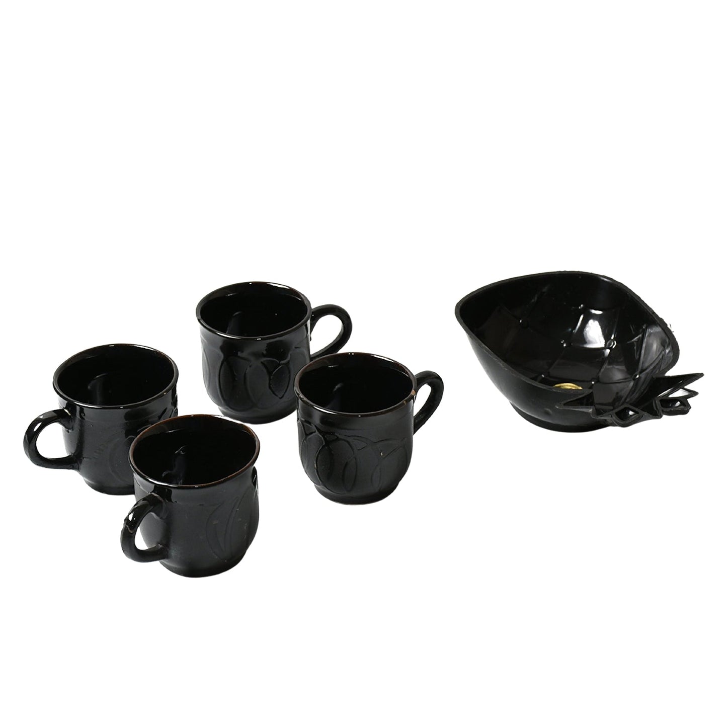 8245 Pine Party Ceramic Tea / cups / Mug Set With Pineapple Shape Serving Bowl Milk Cup, Coffee Cup, Tea Cup, Breakfast Cup, Drinking Mug or Outdoor for Household, Gift for Birthday, Wedding Party (5 Pcs set)