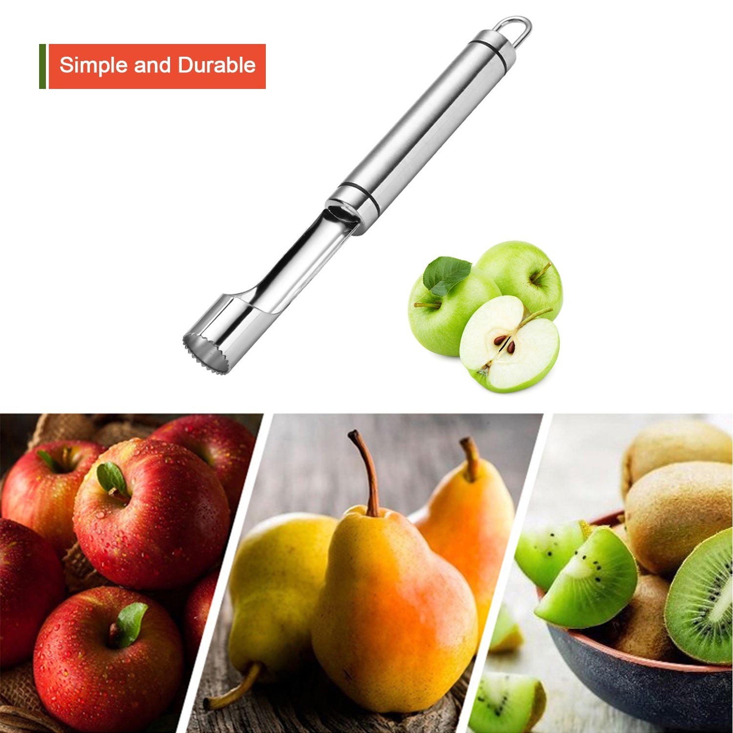 2993 Apple Corer Stainless Steel, Core Remover for Apple and Pear, Kitchen Gadget Dishwasher Safe DeoDap