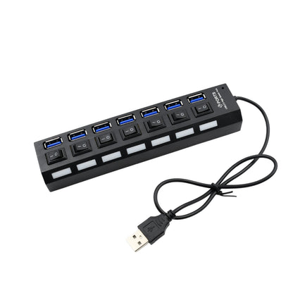 6994 USB Splitter Multi Port USB 2.0 Hub, 7 Port with Independent On/Off Switch and LED Indicators USB A Port Data Hub, Suitable for PC Computer Keyboard Laptop Mobile HDD, Flash Drive Camera Etc