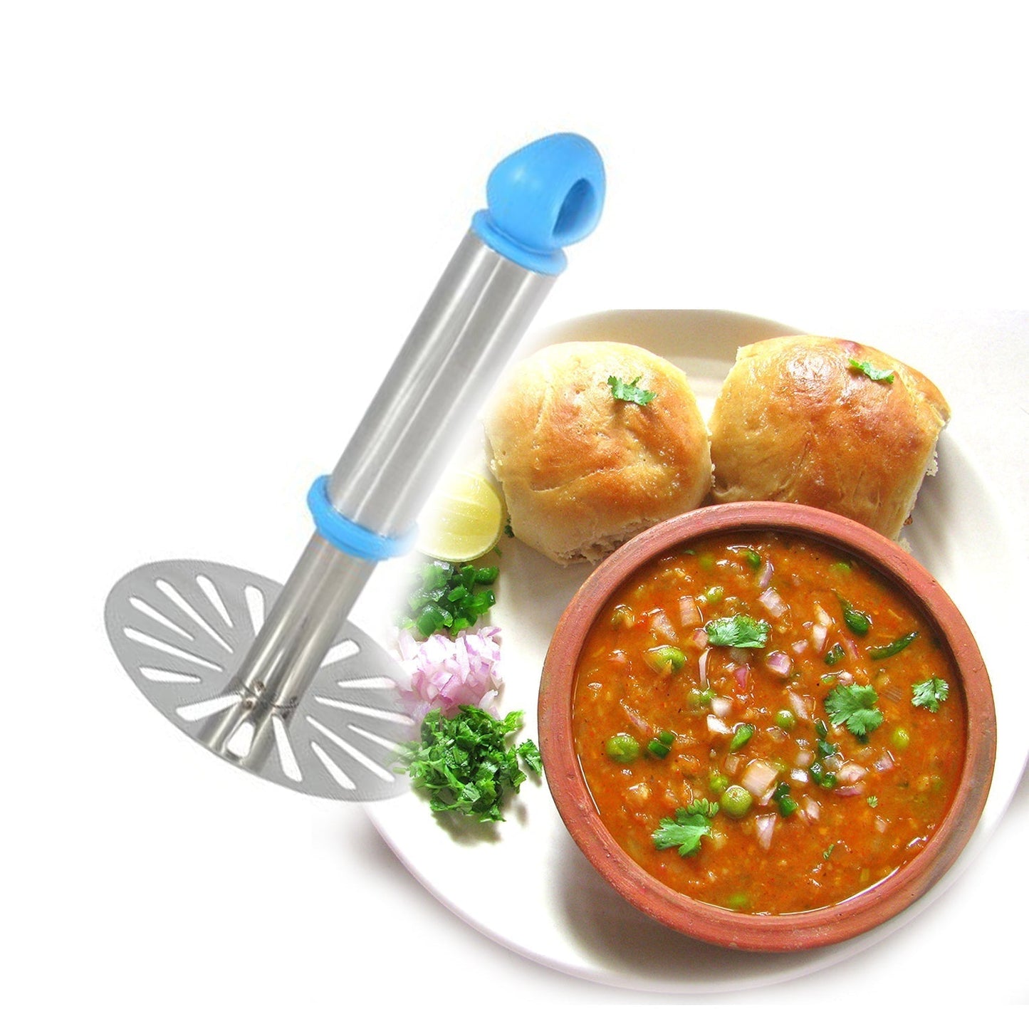 8123 Ganesh Potato/Pav Bhaji Masher with Plastic Handle, Silver & Plastic - Oval Pav Masher, Potato 1-Piece, Smasher Handle, Multicolor DeoDap